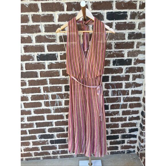 NWOT Happy Sheep Lurex Italian Pleated Halter Neck Midi Dress Size Small - Picture 1 of 6